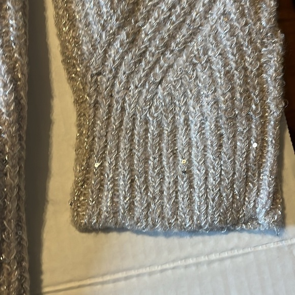 NWT-Birch NY-M-tan metallic-open front,knit, sequence, pattern, cardigan sweater - Picture 5 of 12
